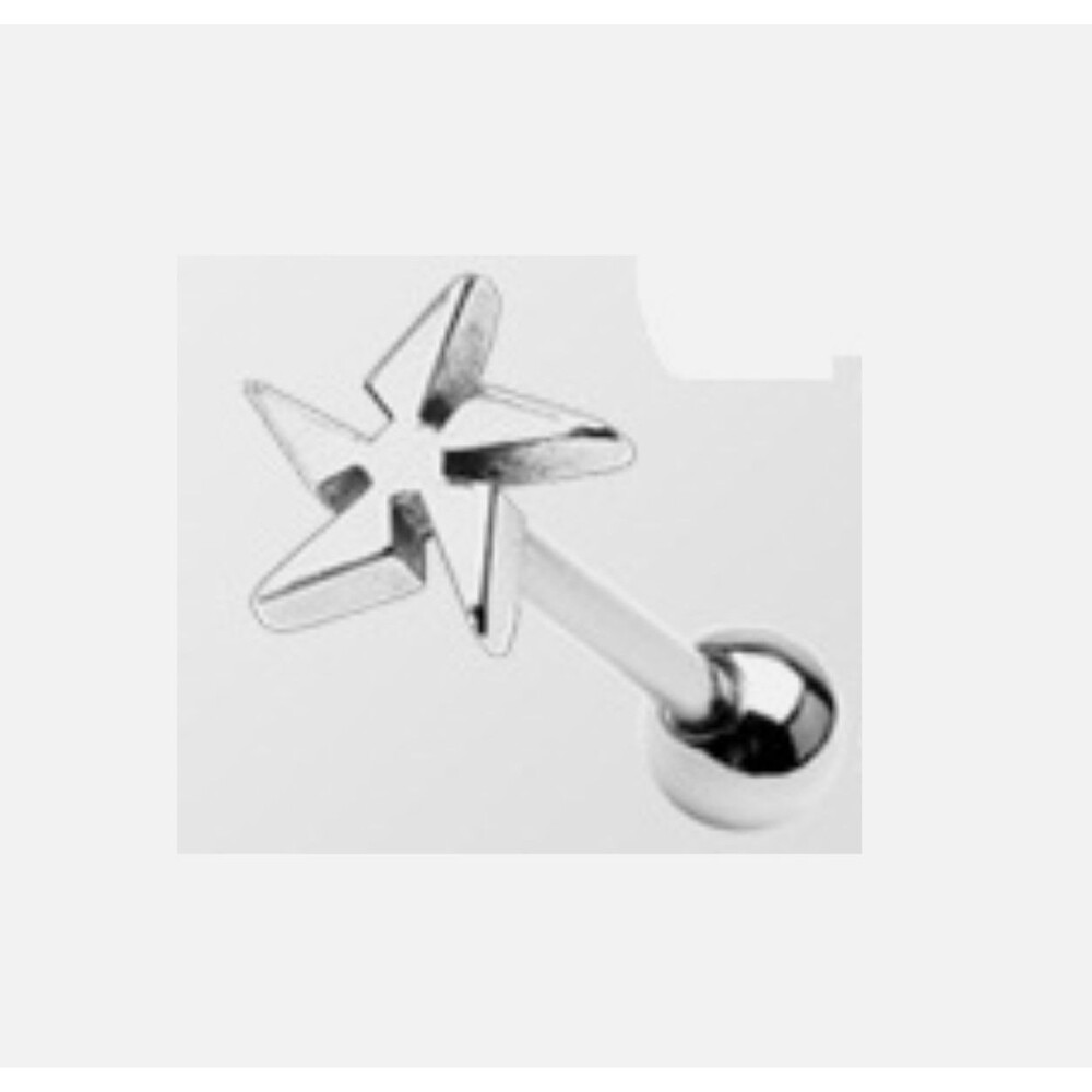 Ninja Star Cut-Out Tongue Ring Stainless Steel 14G 5/8” Piercing Barbell